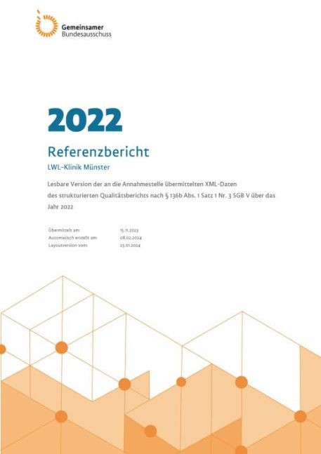 Titelblatt des Qualitätsberichtes der LWL-Klinik Münster, 2022